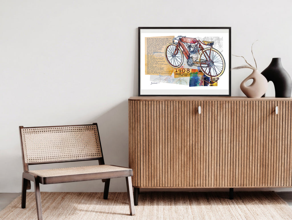 1908 Vintage Motorcycle Fine Art Poster — Antique Bike Print