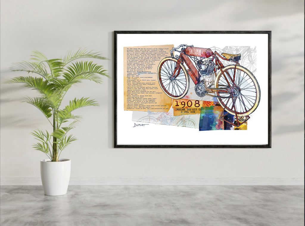 1908 Vintage Motorcycle Fine Art Poster — Antique Bike Print
