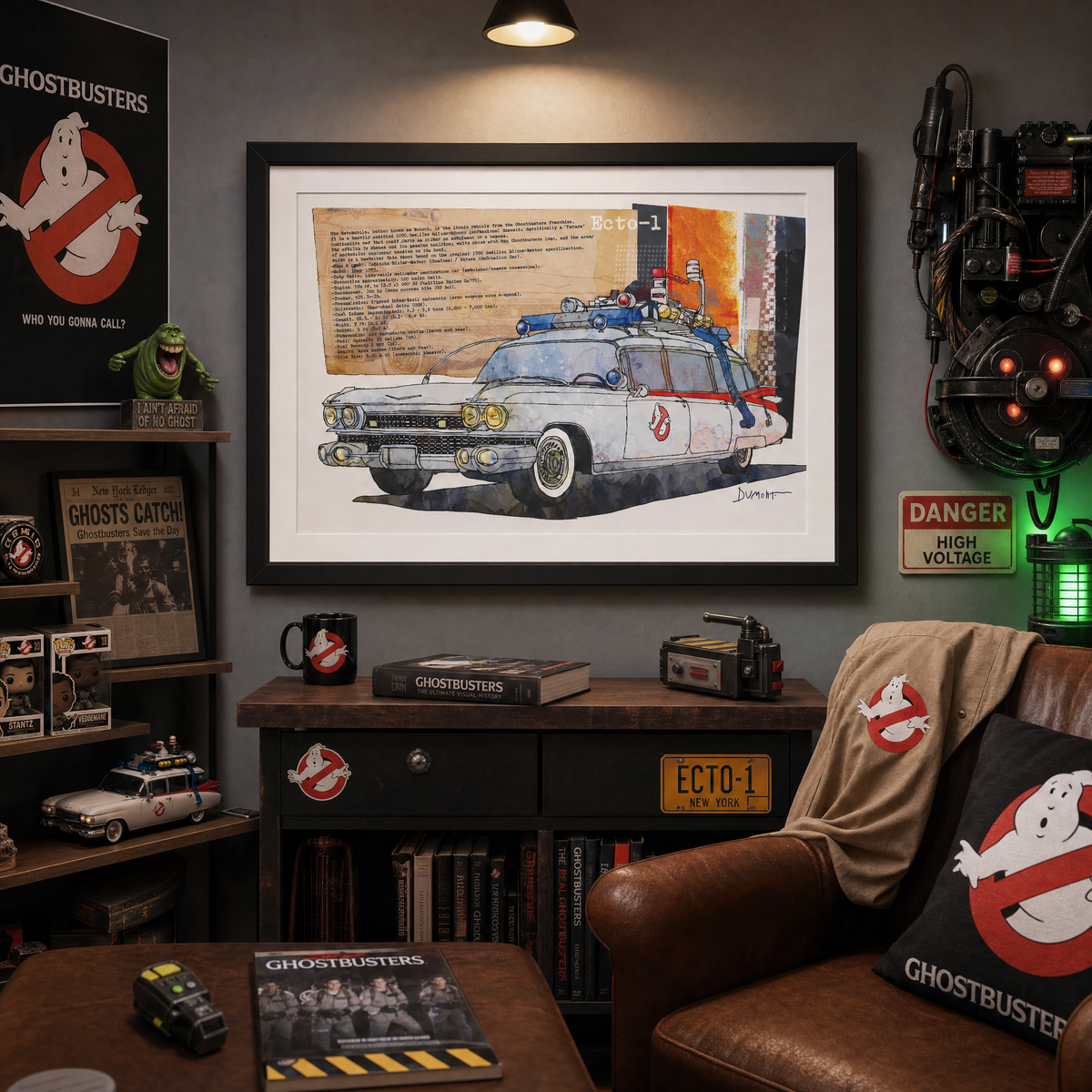 Ecto-1 Ghostbusters Art Poster — Vintage Watercolor Car Print
