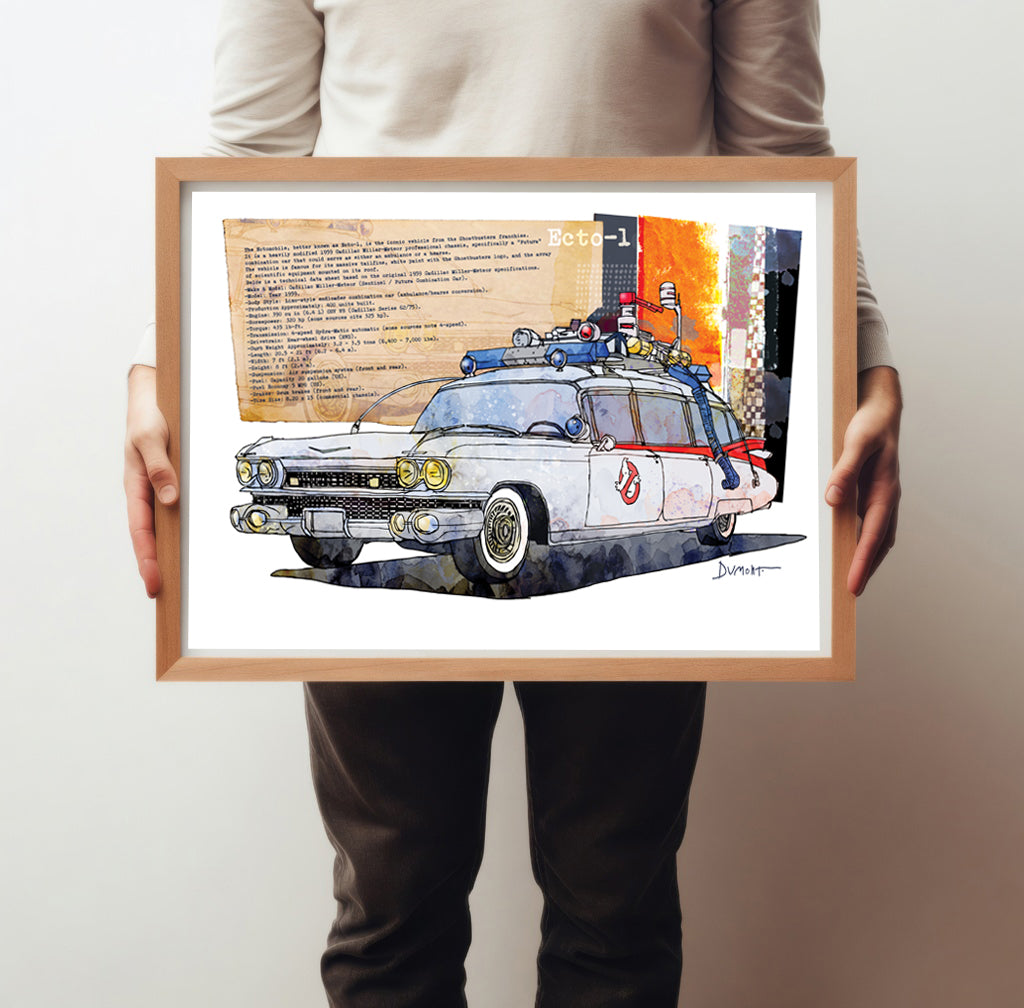 Ecto-1 Ghostbusters Art Poster — Vintage Watercolor Car Print