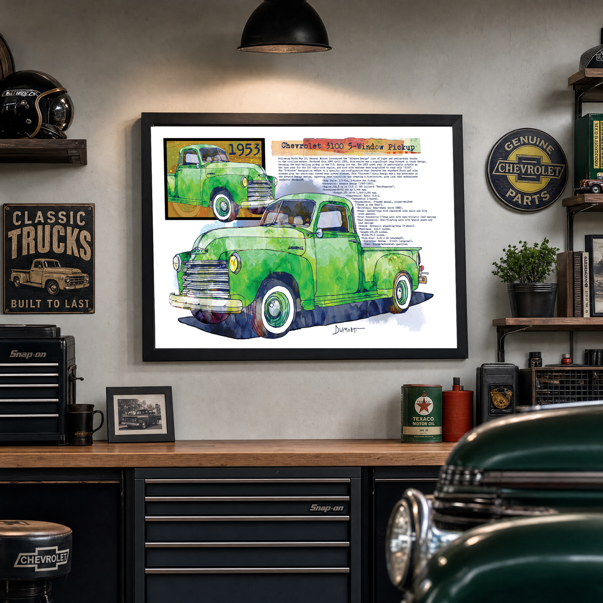 1953 Chevrolet 3100 Pickup Fine Art Poster — Vintage Green Truck Print