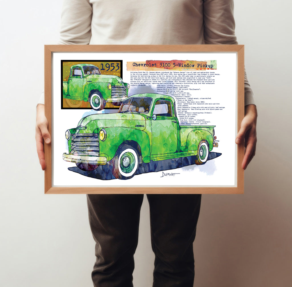 1953 Chevrolet 3100 Pickup Fine Art Poster — Vintage Green Truck Print