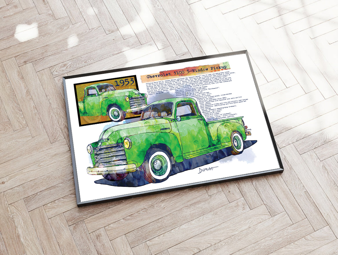 1953 Chevrolet 3100 Pickup Fine Art Poster — Vintage Green Truck Print