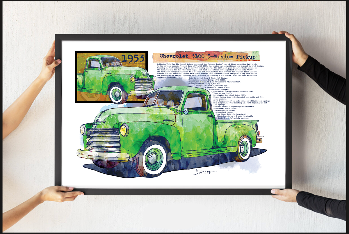 1953 Chevrolet 3100 Pickup Fine Art Poster — Vintage Green Truck Print