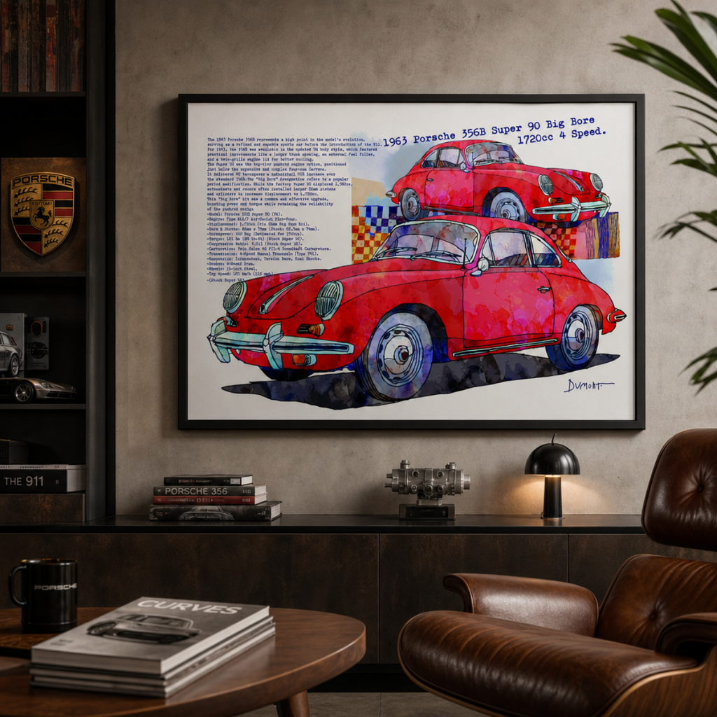 Vintage Red Porsche 356 Art Poster — Fine Art Automotive Print