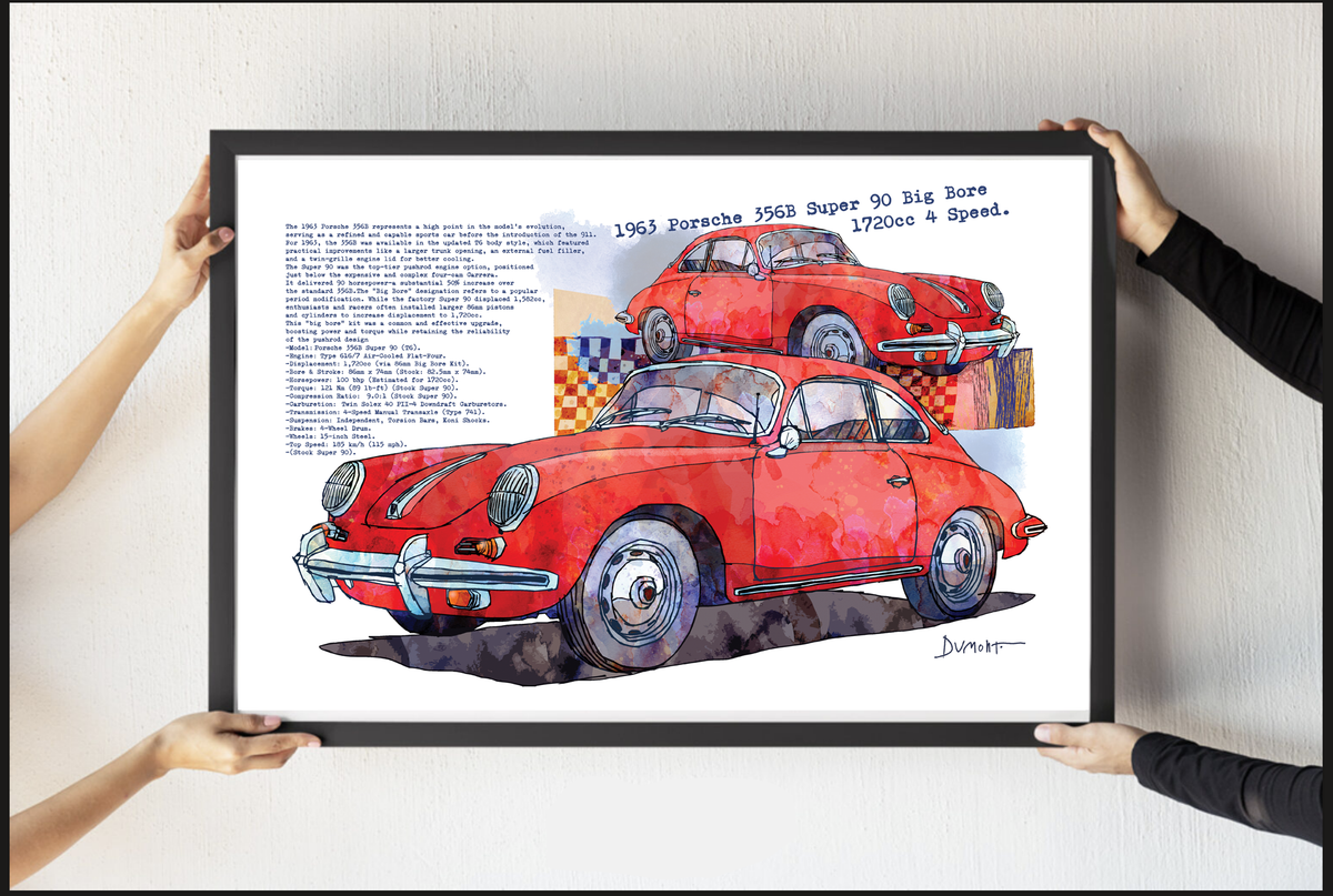 Vintage Red Porsche 356 Art Poster — Fine Art Automotive Print