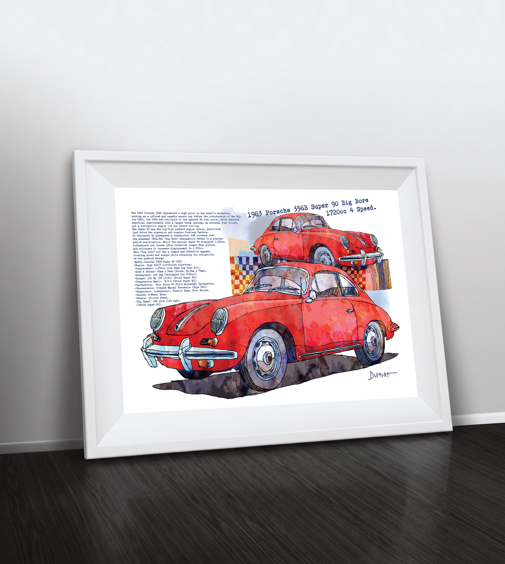 Vintage Red Porsche 356 Art Poster — Fine Art Automotive Print