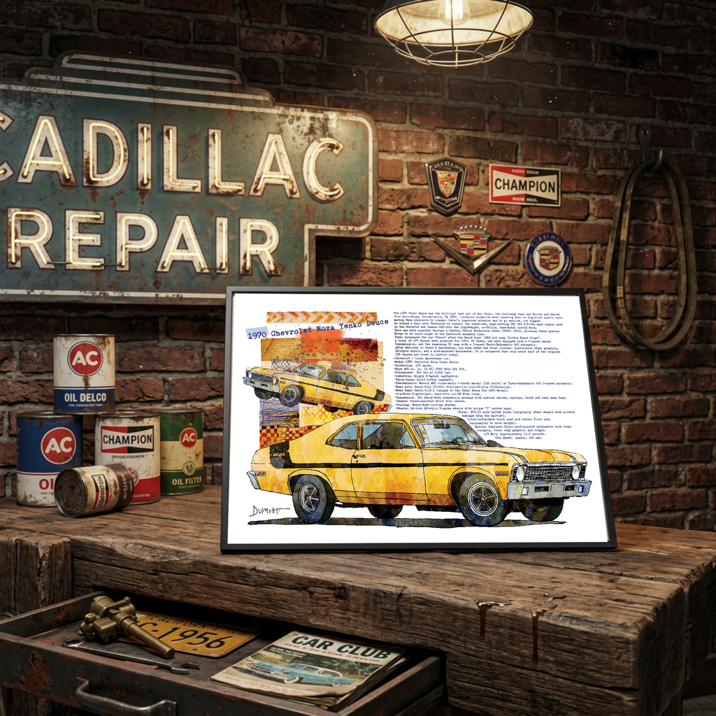 Vintage Yellow 1970 Chevy Nova Poster — Fine Art Car Print with Specs