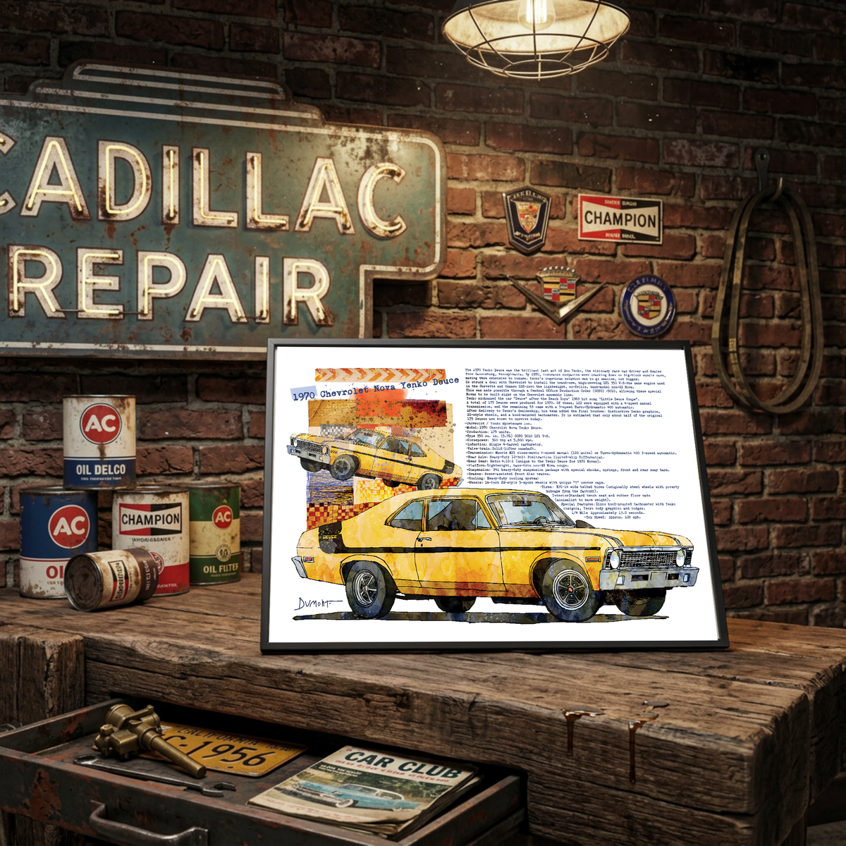 Vintage Yellow 1970 Chevy Nova Poster — Fine Art Car Print with Specs