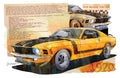1970 Yellow Mustang Art Poster — Vintage Muscle Car Fine Art Print