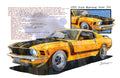 1970 Yellow Mustang Boss 302 Art Poster — Vintage Muscle Car Print