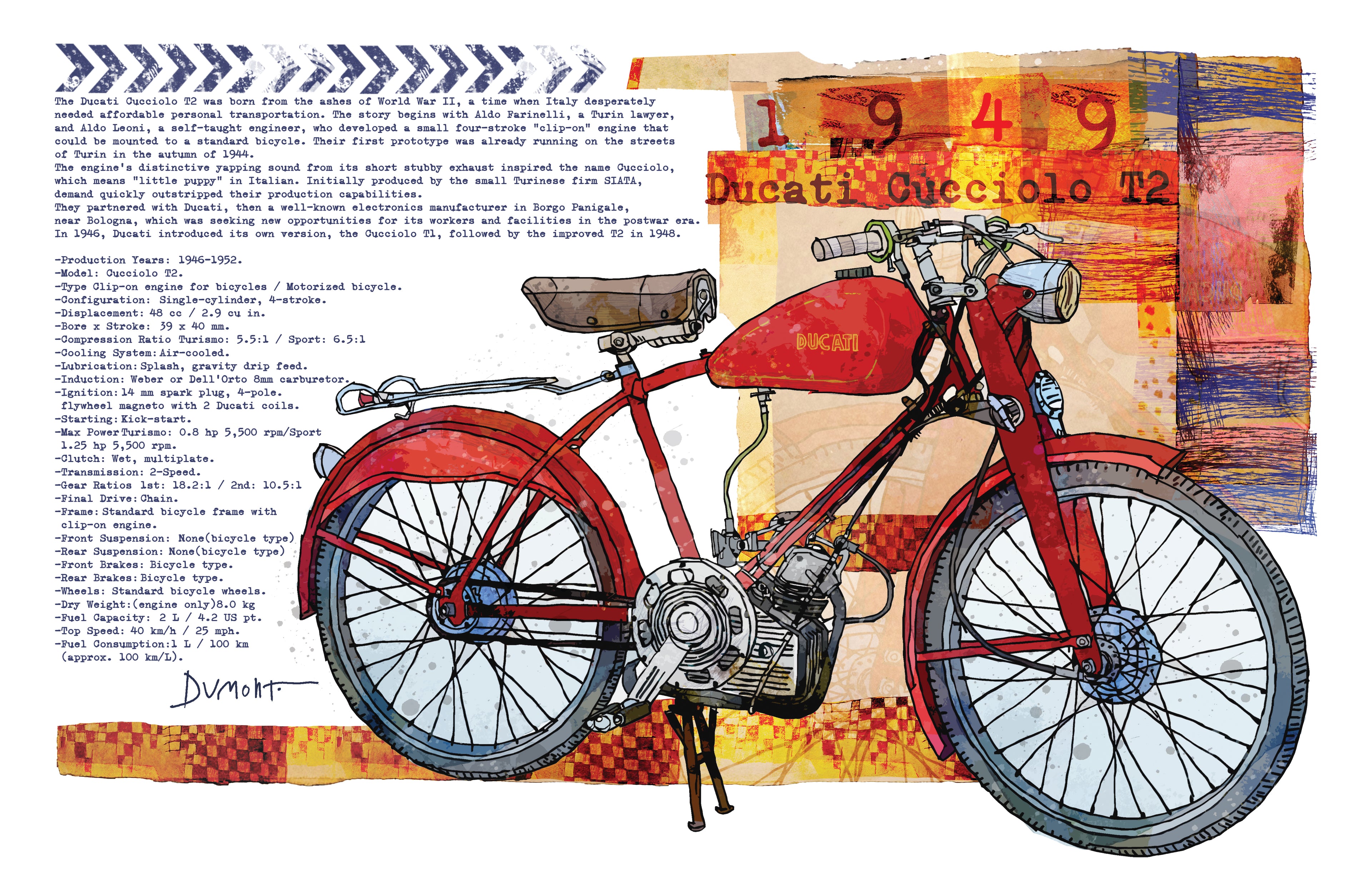 Vintage Red Motorcycle Fine Art Poster — Retro Bike Wall Art Print
