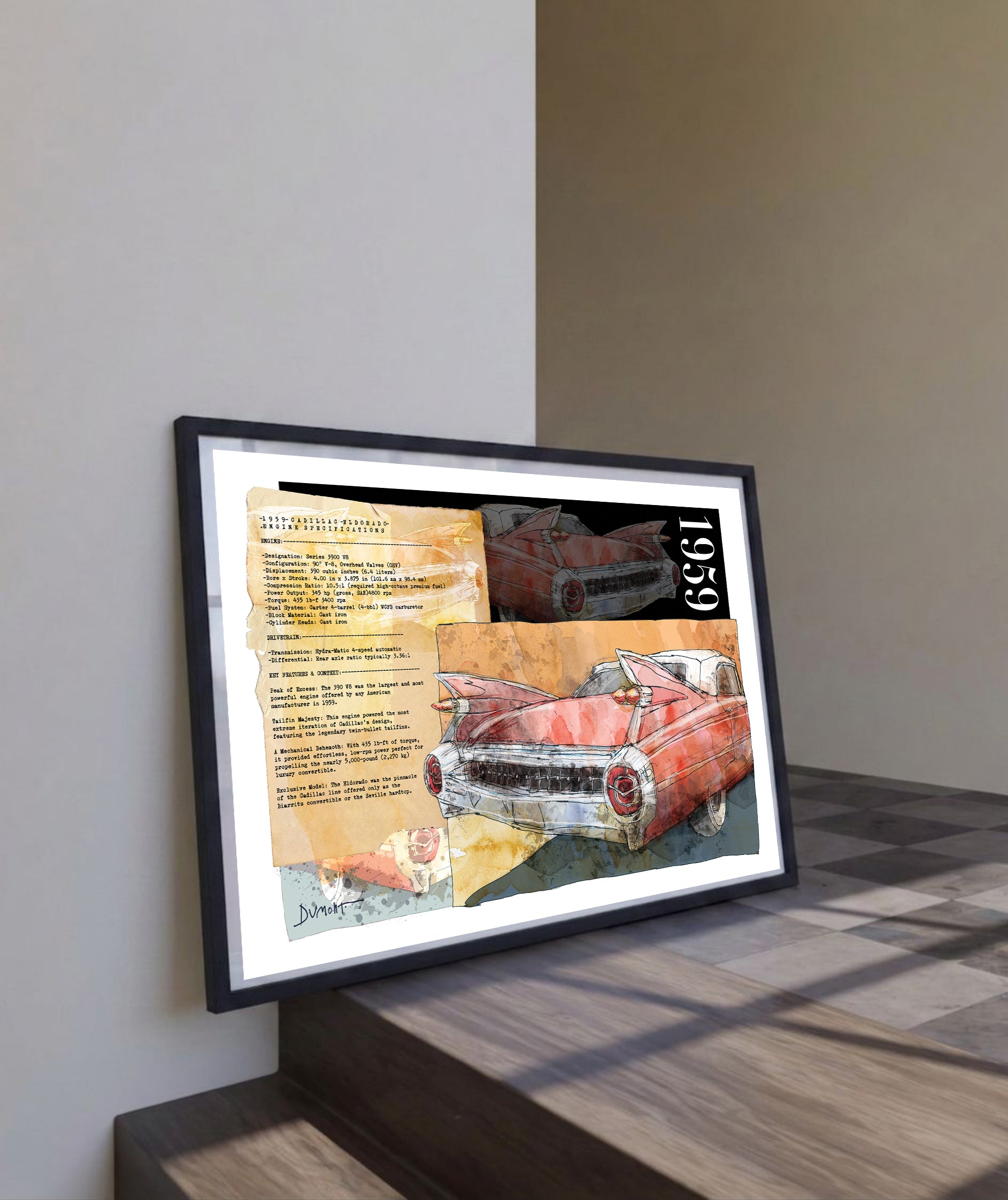 Vintage 1959 Red Convertible Fine Art Poster — Classic Car Wall Art