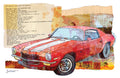 Vintage Red Camaro Fine Art Poster — Retro 1972 Muscle Car Wall Art