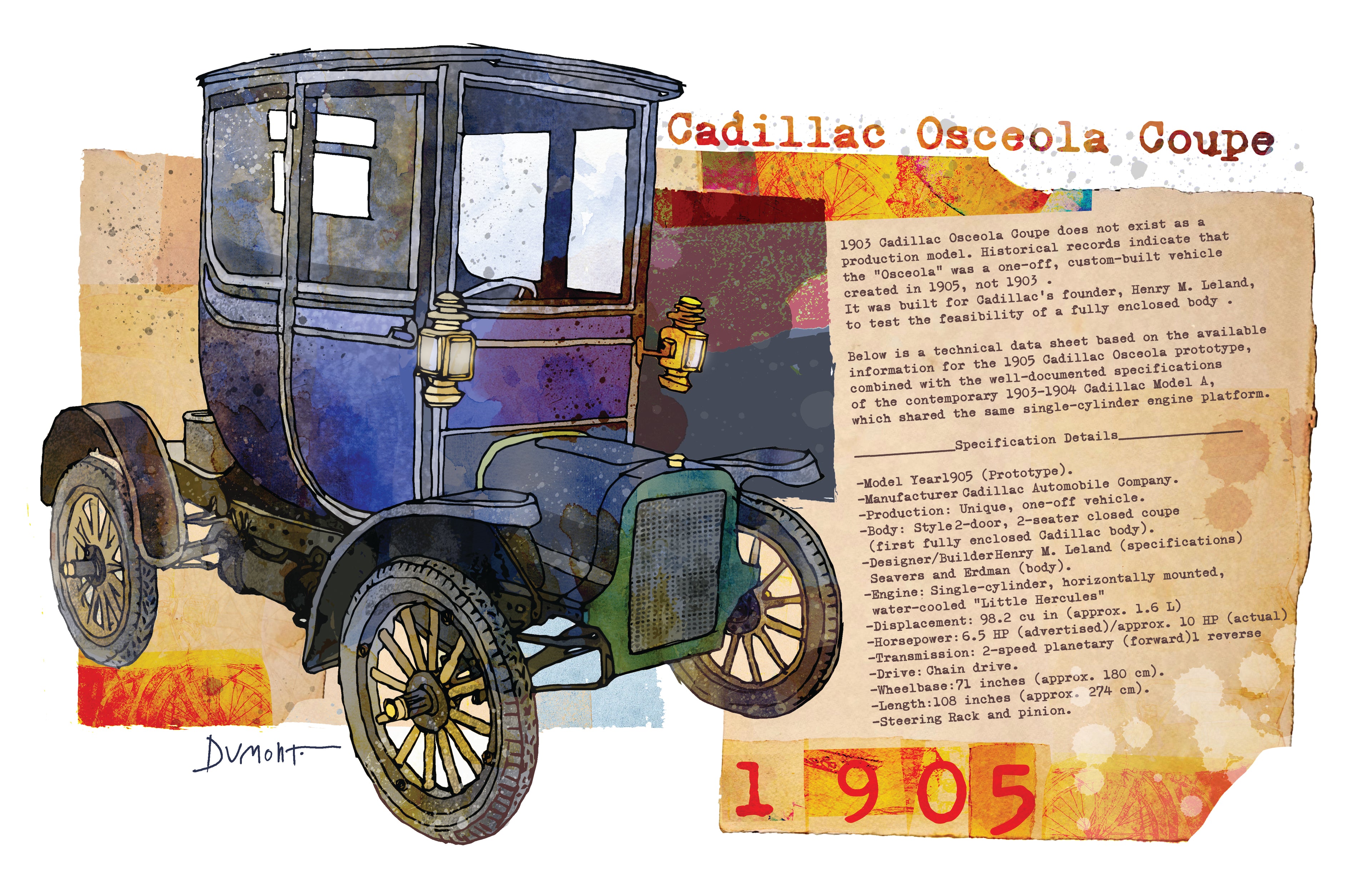 Vintage 1905 Cadillac Osceola Coupe Fine Art Poster — Antique Car Wall Art