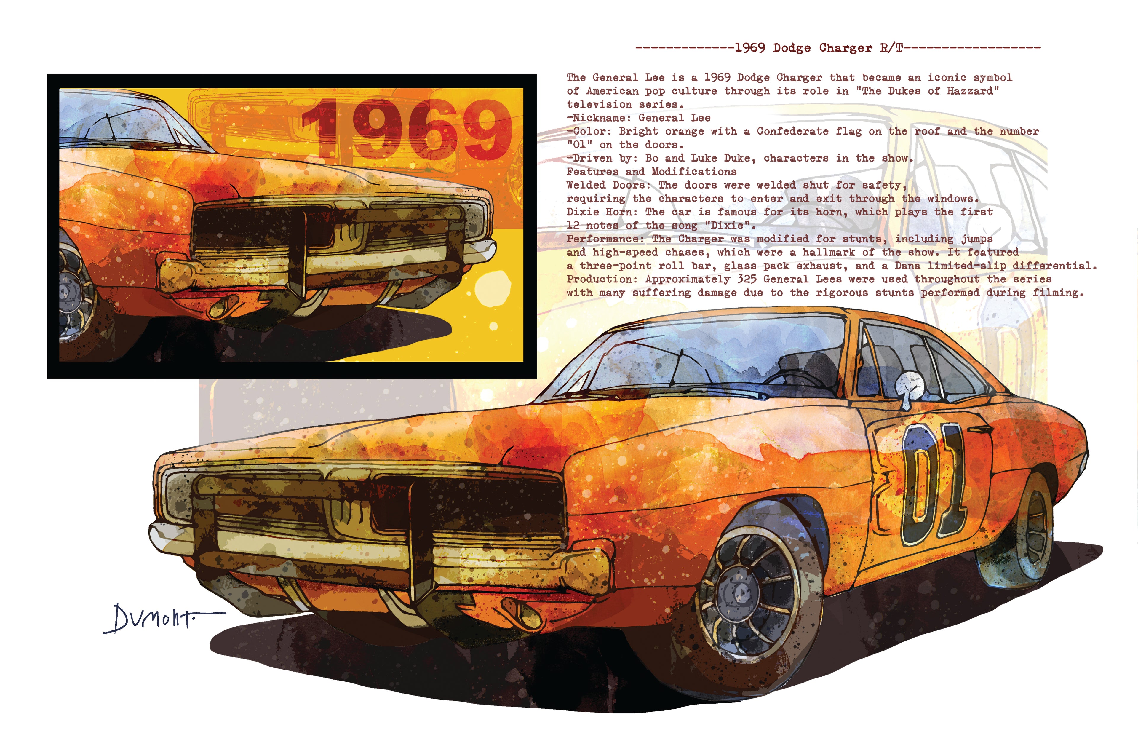 1969 Vintage Muscle Car Fine Art Poster — Retro Racing Illustration