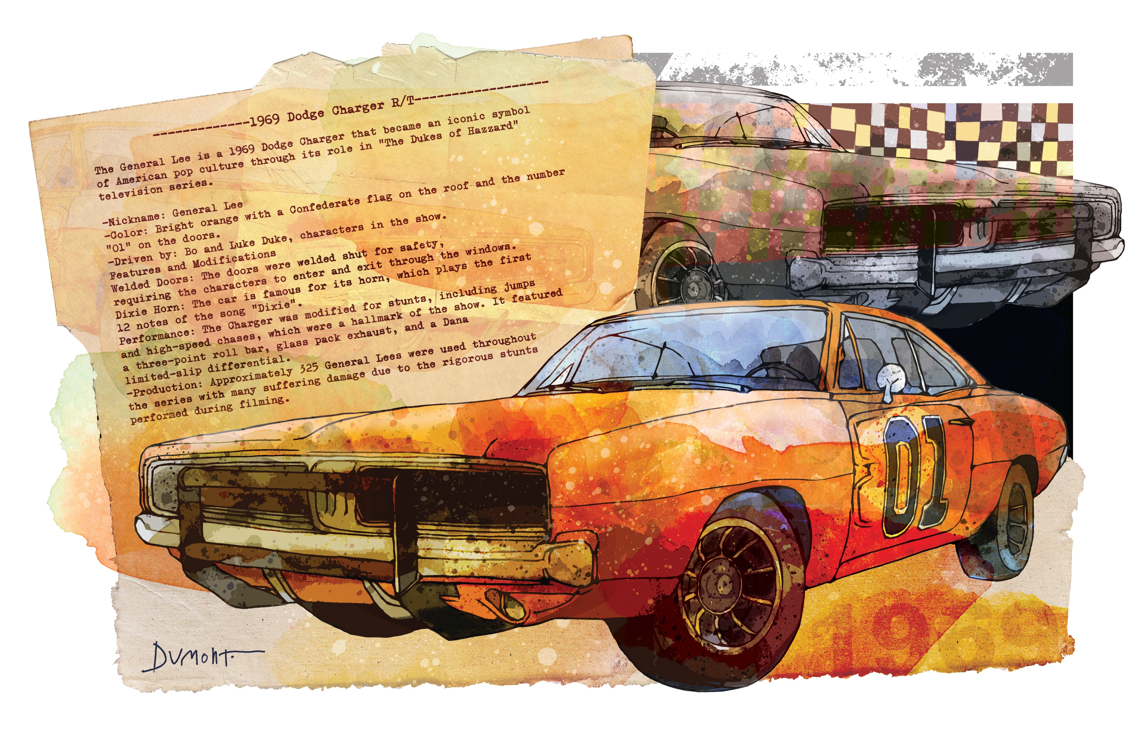 Vintage Charger Art Poster — "01" Racing Muscle Car Fine Art Print