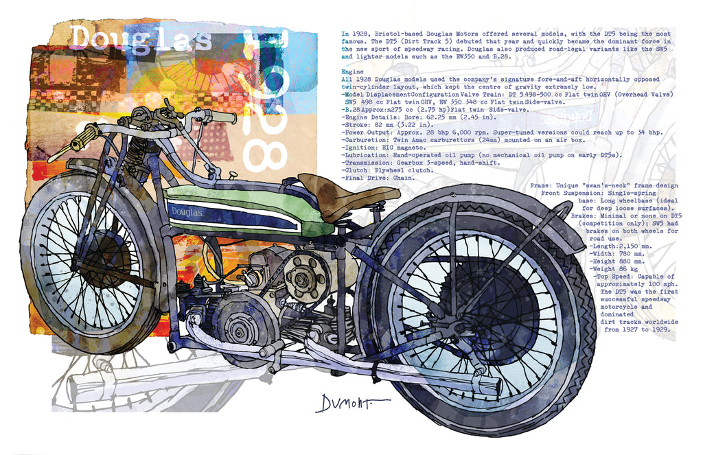 Vintage Motorcycle Fine Art Poster — Retro Bike Illustration with Text Collage