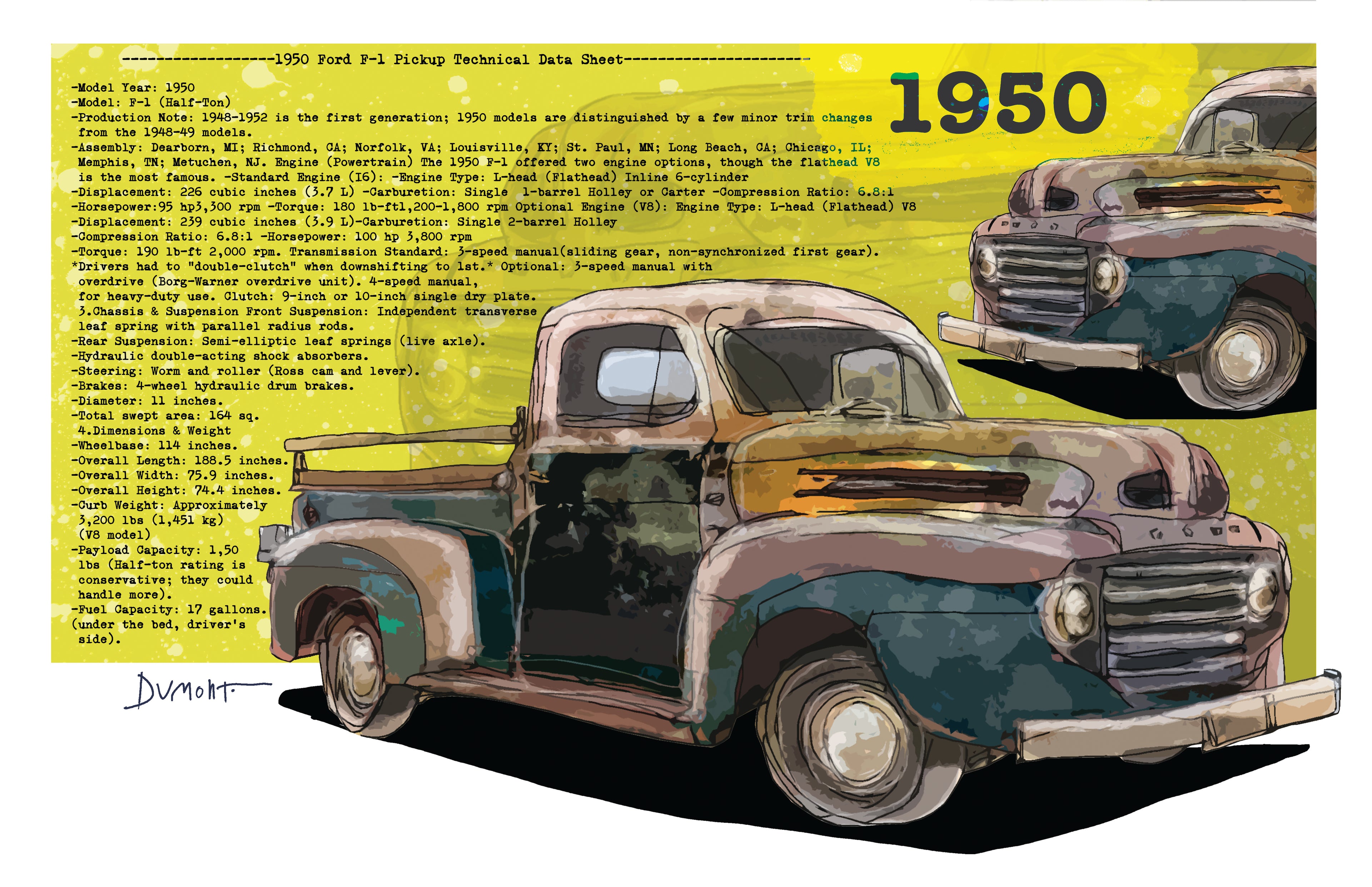 1950 Vintage Pickup Truck Fine Art Poster — Retro Automotive Wall Art