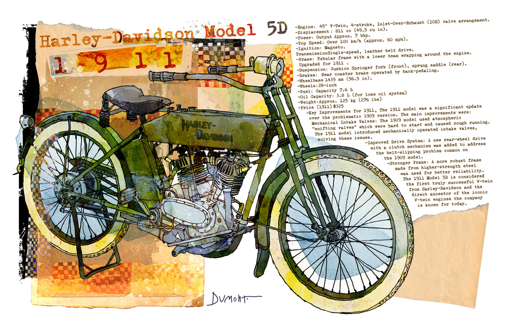 Vintage Harley-Davidson Motorcycle Fine Art Poster — Retro Green Bike Illustration