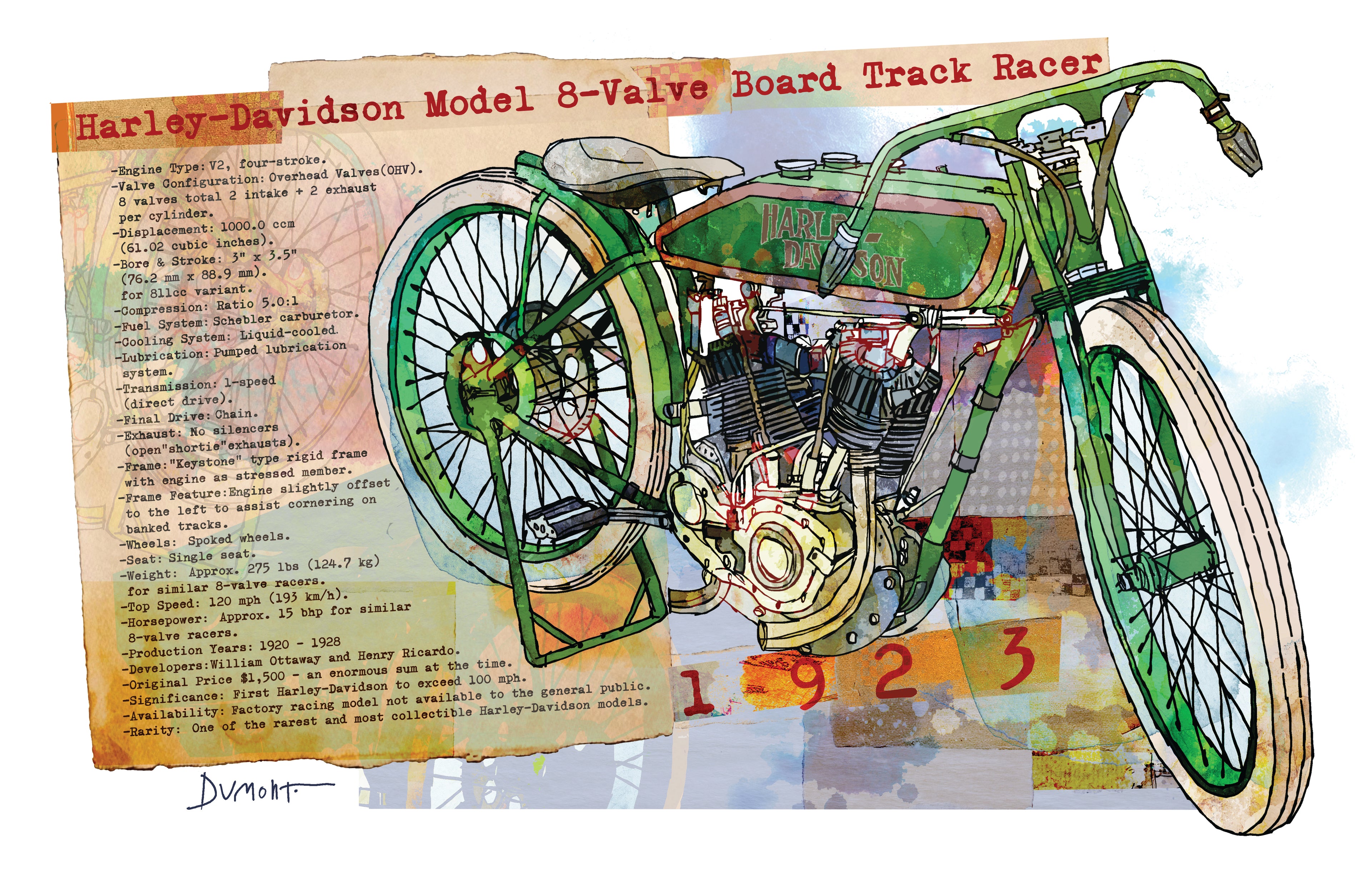 Vintage Harley-Davidson Model 8-Valve Board Track Racer Fine Art Poster