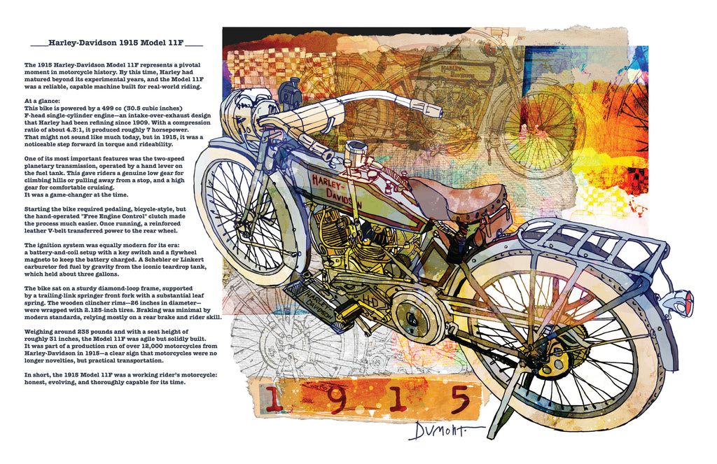 Vintage 1915 Motorcycle Fine Art Poster — Illustrated Historic Bike Print
