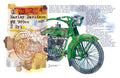 Vintage Harley Davidson Motorcycle Fine Art Poster - Green Classic Bike Illustration