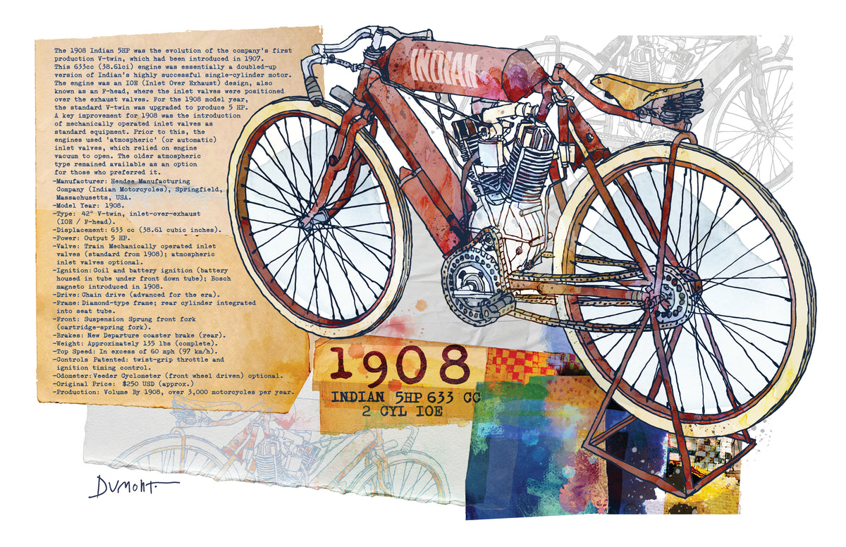 1908 Vintage Motorcycle Fine Art Poster — Antique Bike Print