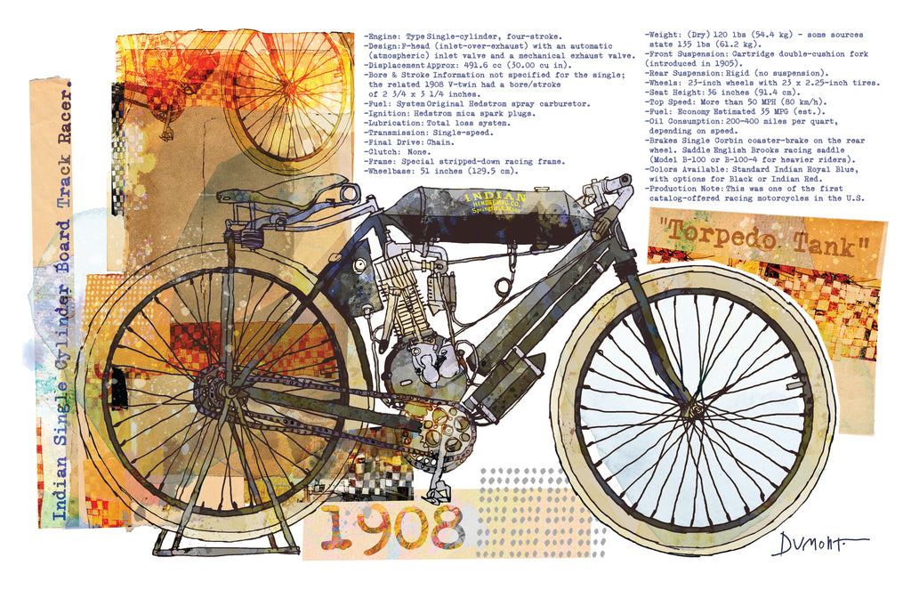 Vintage Motorcycle Art Poster — 1908 Illustrated Bike Fine Art Print