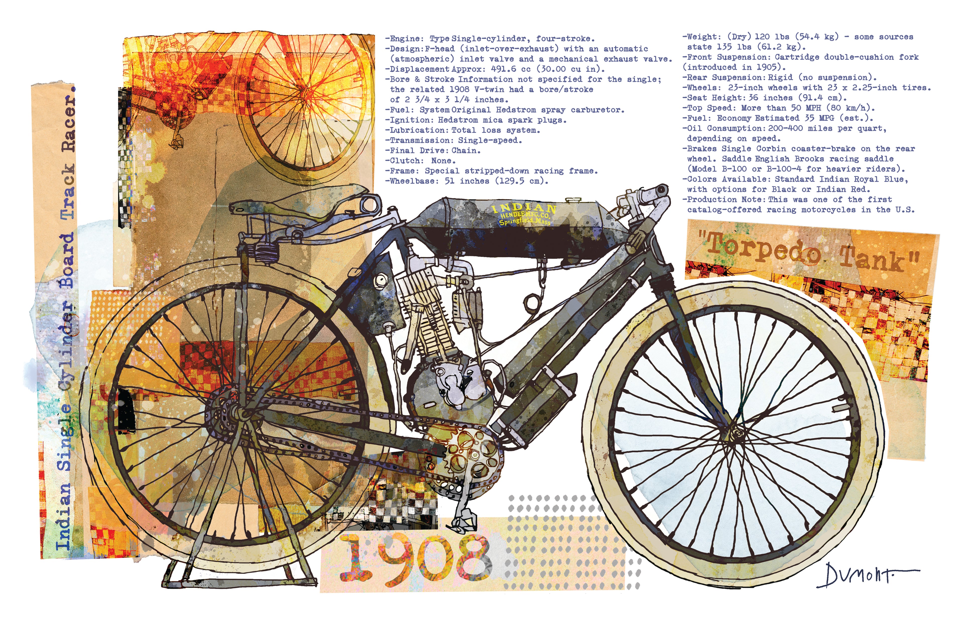 Vintage Motorcycle Art Poster — 1908 Illustrated Bike Fine Art Print