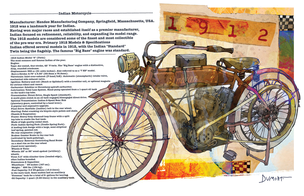 Indian Model F Twin 1912 — Art Print.(2)