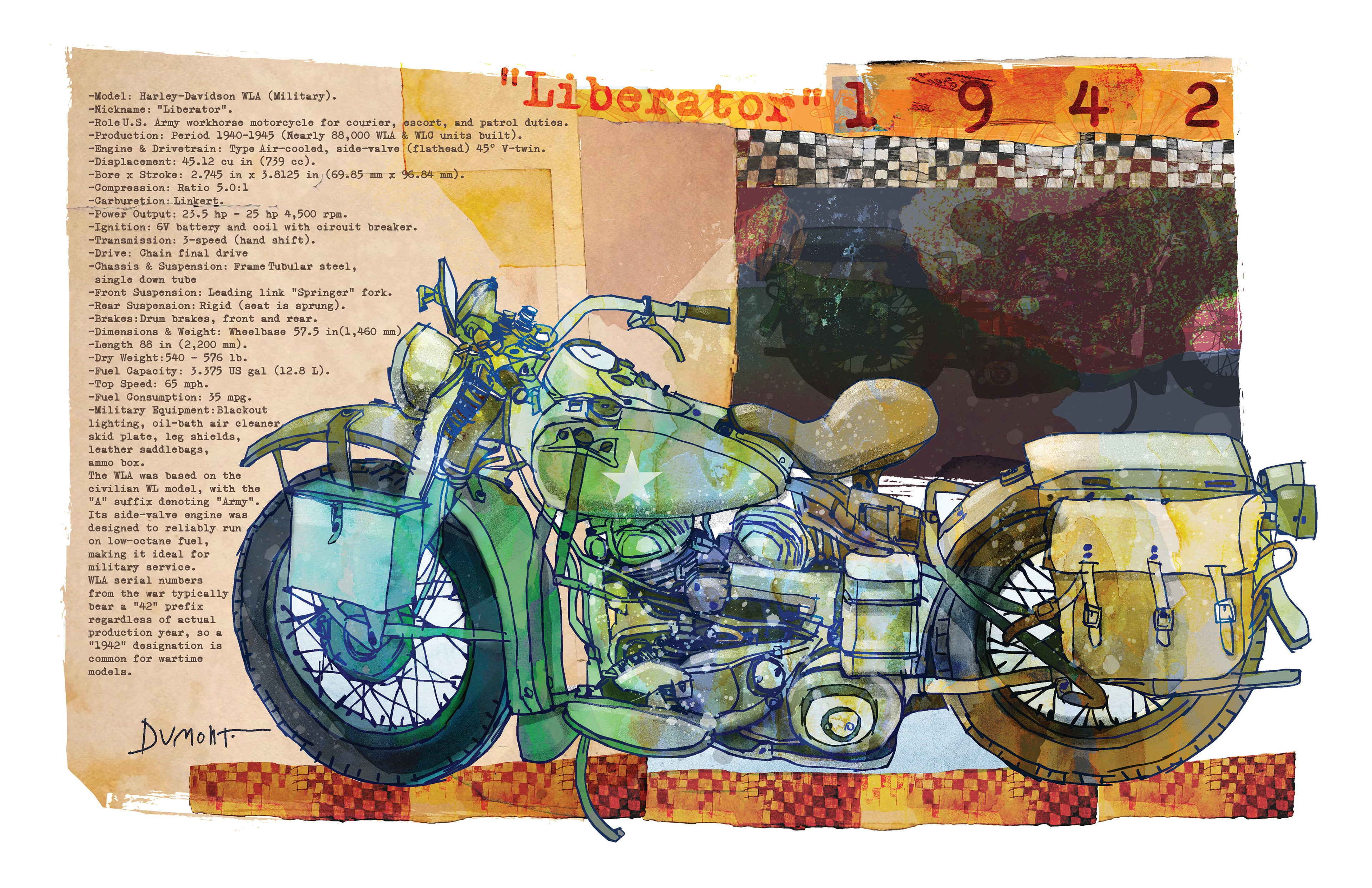 Vintage Motorcycle Fine Art Poster — 'Liberator 1942' Mixed-Media Wall Art