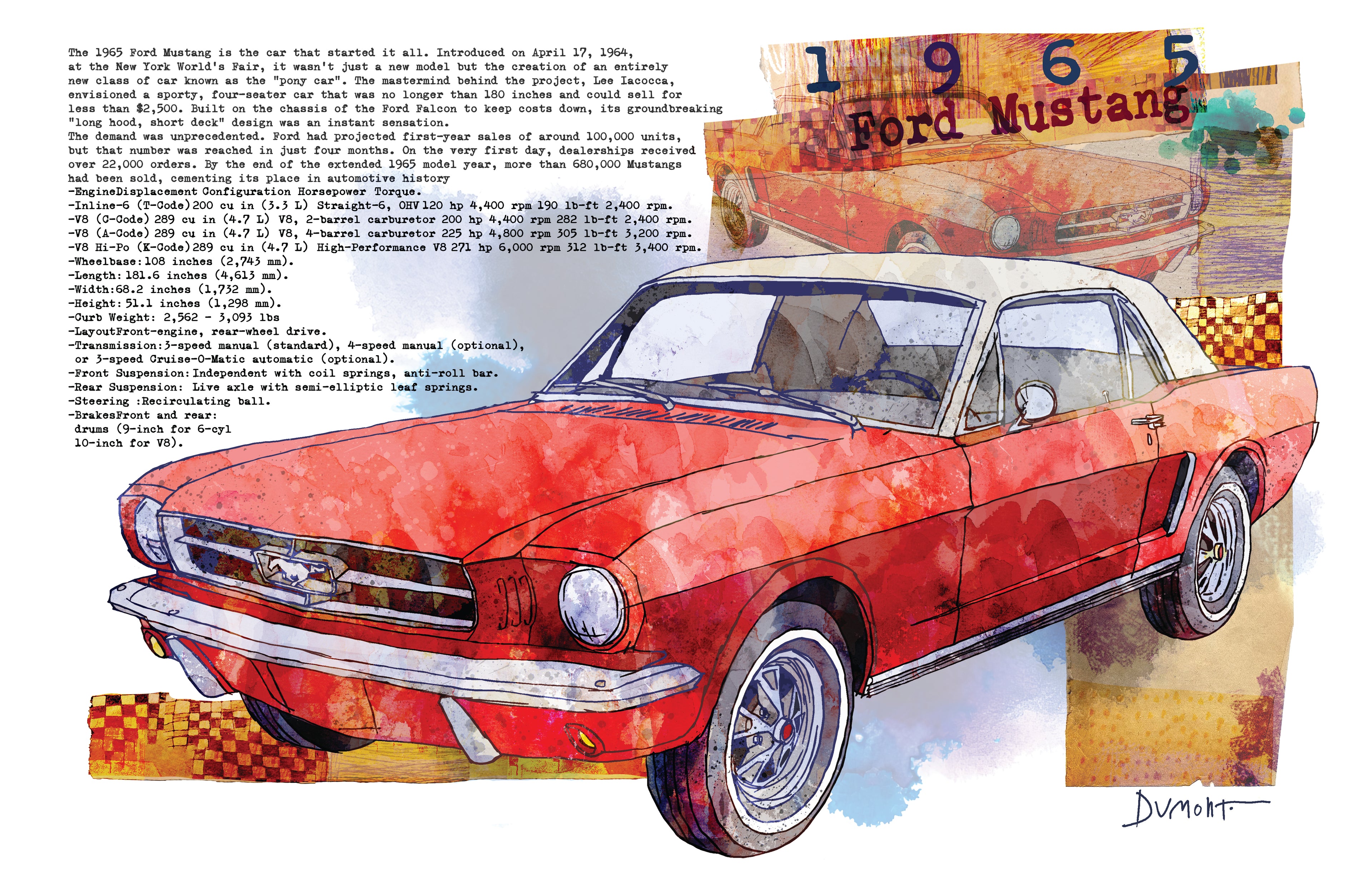 Red 1965 Ford Mustang Fine Art Poster — Vintage Car Wall Art Print