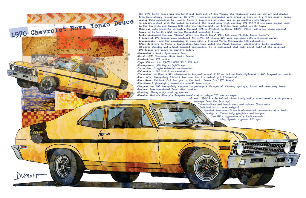 Vintage Yellow 1970 Chevy Nova Poster — Fine Art Car Print with Specs