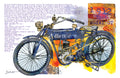Vintage Motorcycle Fine Art Poster — 1912 Model 01 Blue & Orange Illustration