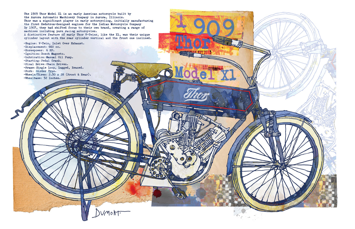 Vintage 1909 Motorcycle Fine Art Poster – Retro Biker Wall Art Print