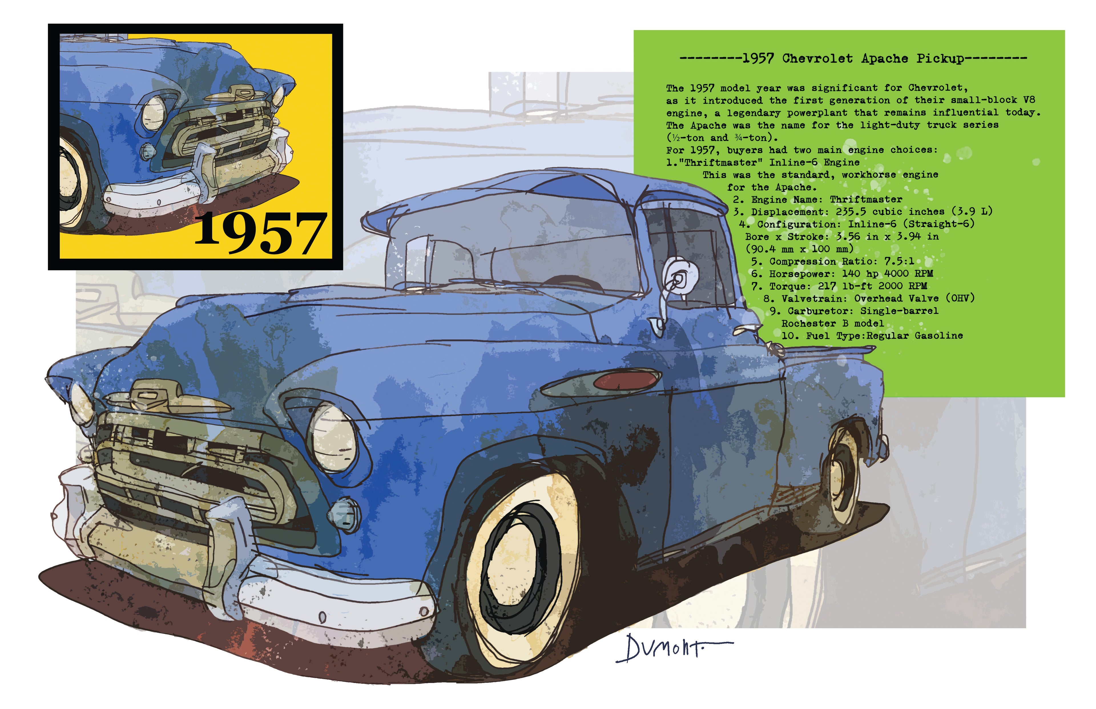 1957 Blue Pickup Fine Art Poster — Vintage Truck Wall Art Print