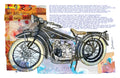 Vintage Motorcycle Fine Art Poster — Classic Bike Illustration with Text Collage