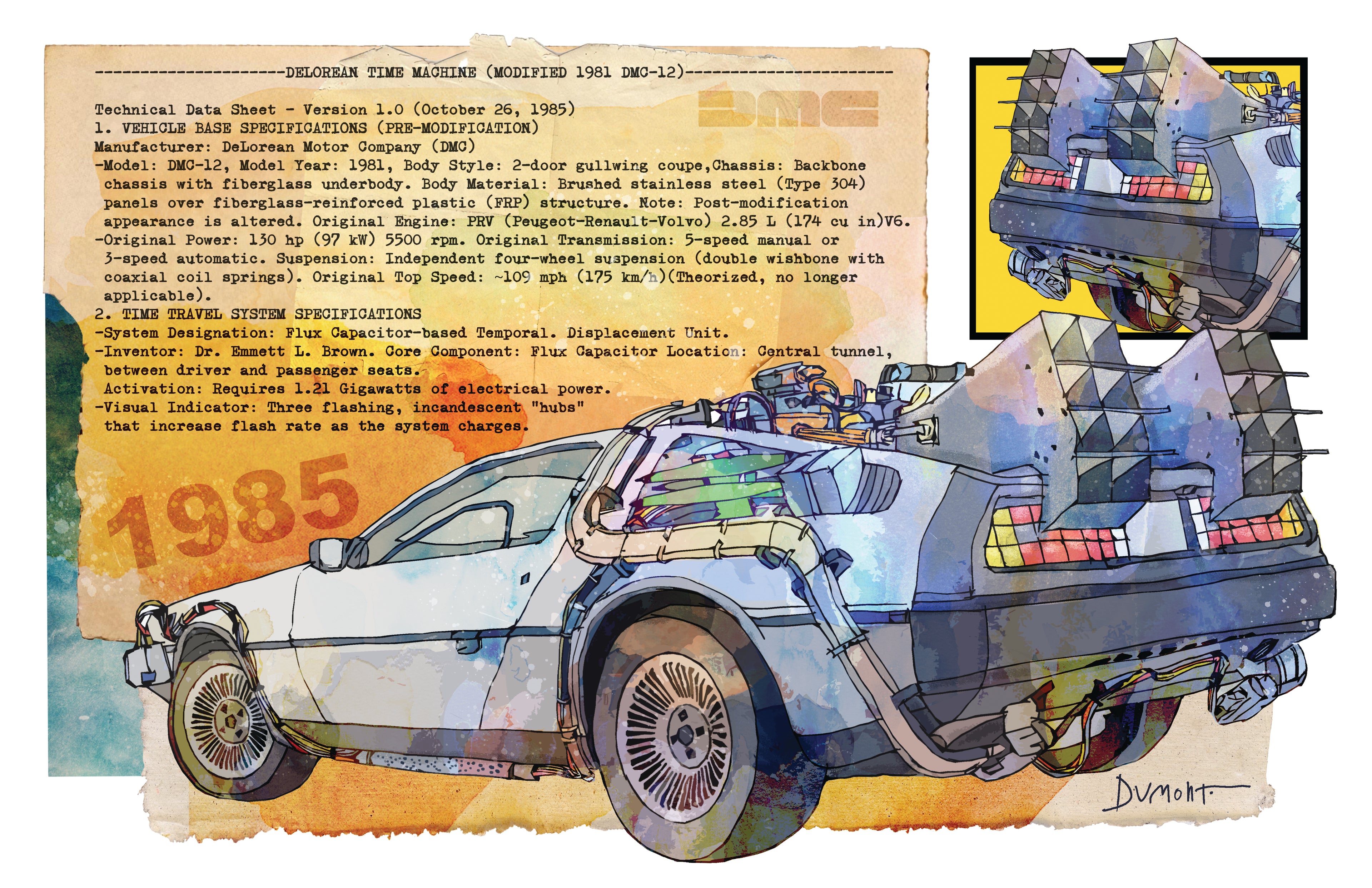Back to the Future DeLorean Fine Art Poster — 1985 Vintage Movie Car Wall Art