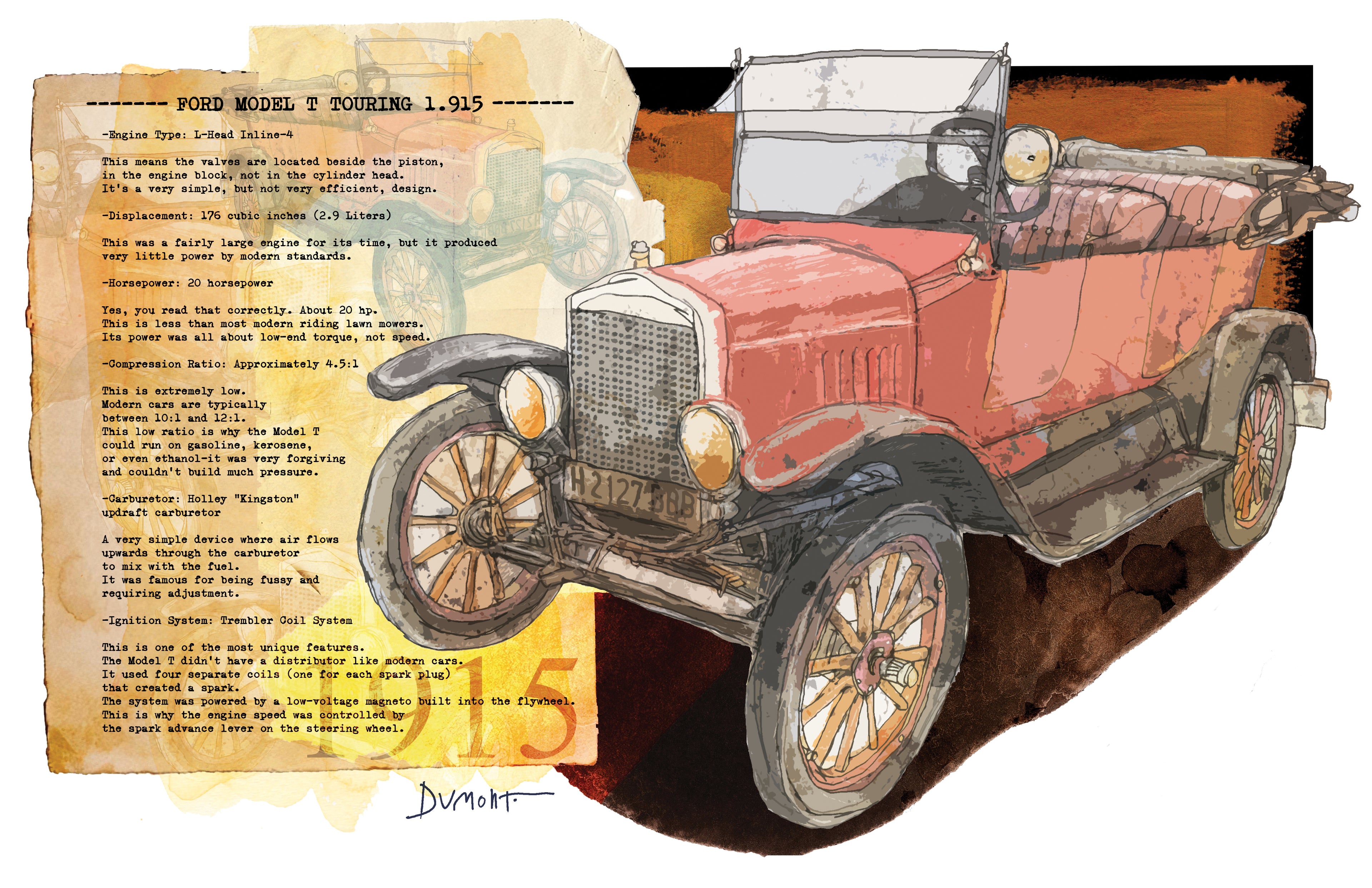 Vintage Red Model T Car Fine Art Poster — Retro Automobile Wall Print
