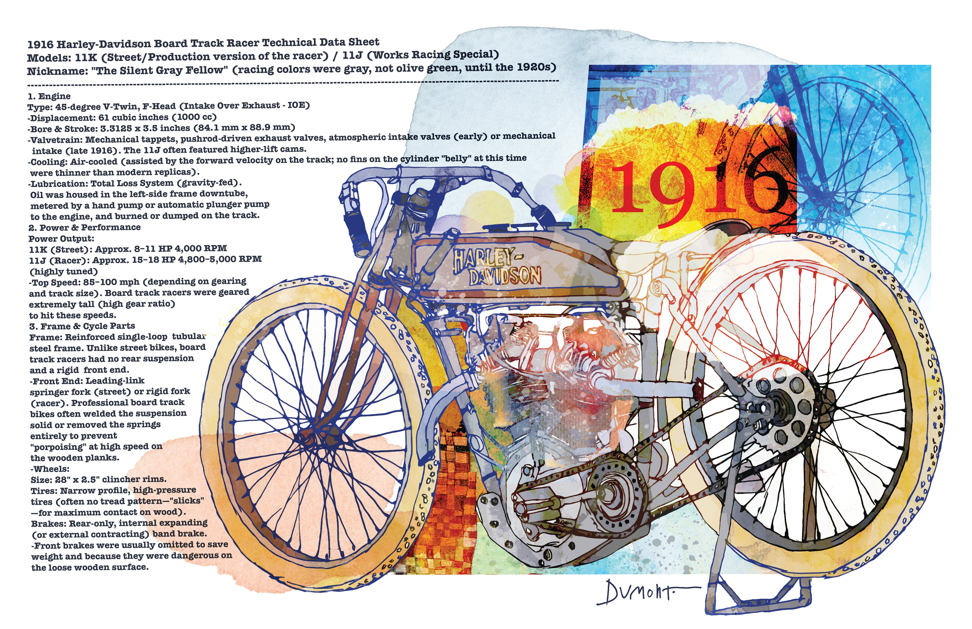 Vintage 1916 Motorcycle Fine Art Poster — Watercolor Retro Bike Print