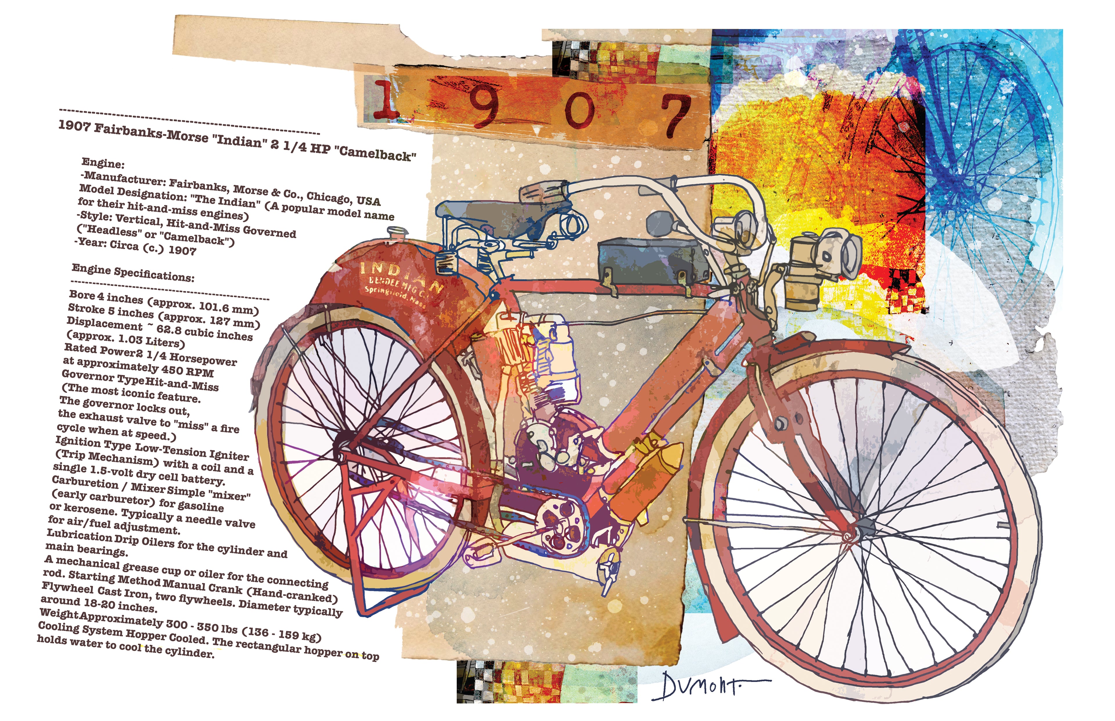 Vintage Bicycle Fine Art Poster — Colorful Mixed-Media Bike Print (Text Collage)
